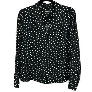 Frank And Oak Black Polka Dot Button-Up Blouse Size Medium